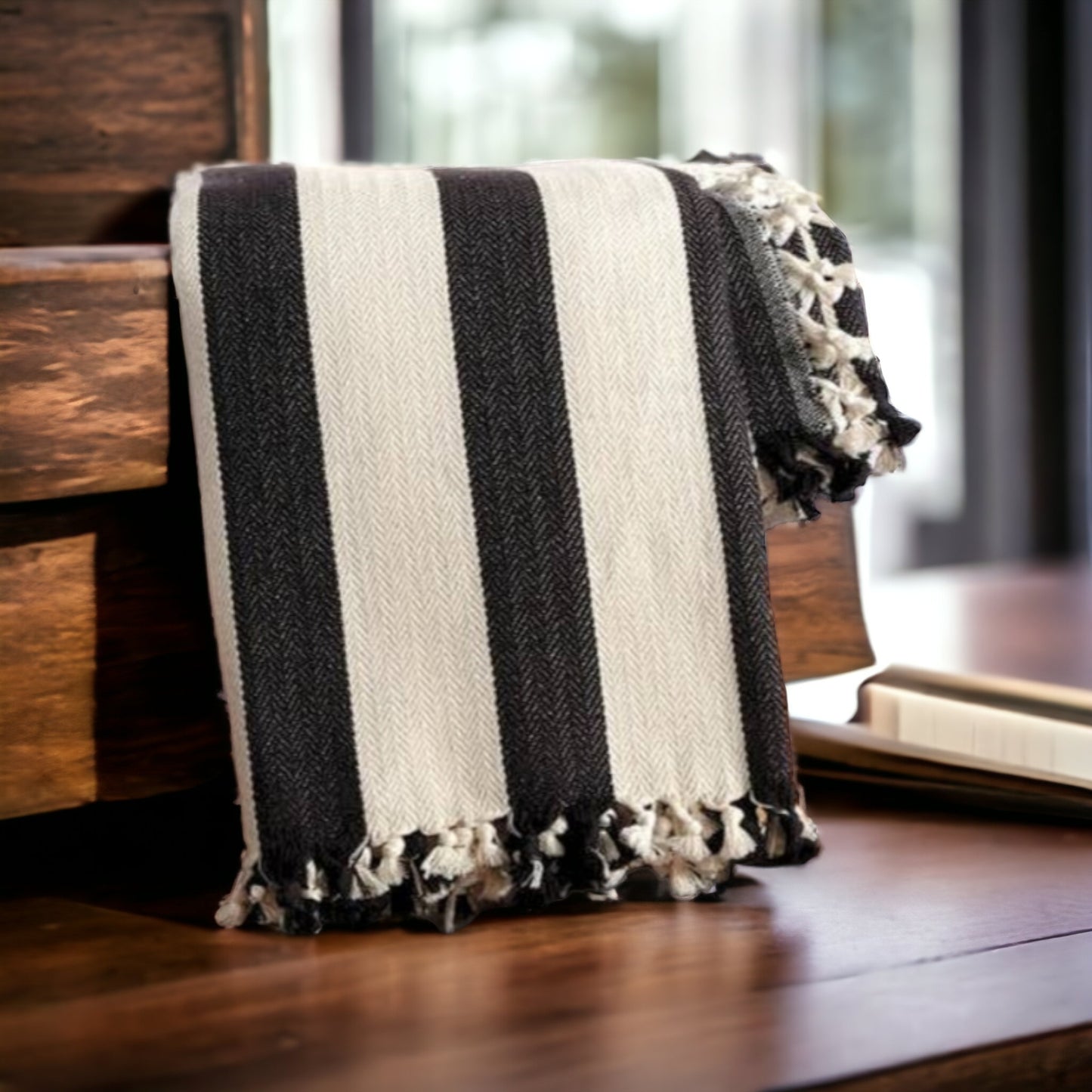 Black & Cream Striped Throw Blanket